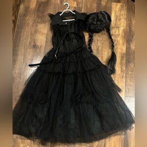 Halloween costume Wednesday Addams, size 11-12 girls, and wig